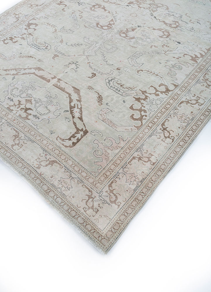 vintage beige and brown wool hand knotted Rug - FloorShot
