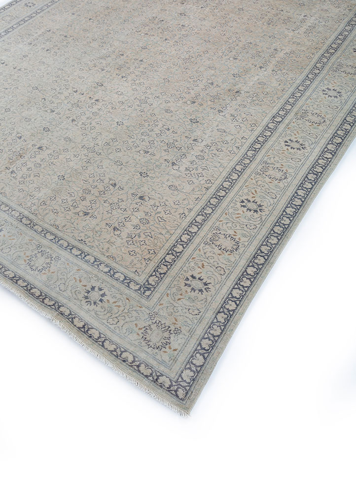 vintage beige and brown wool hand knotted Rug - FloorShot