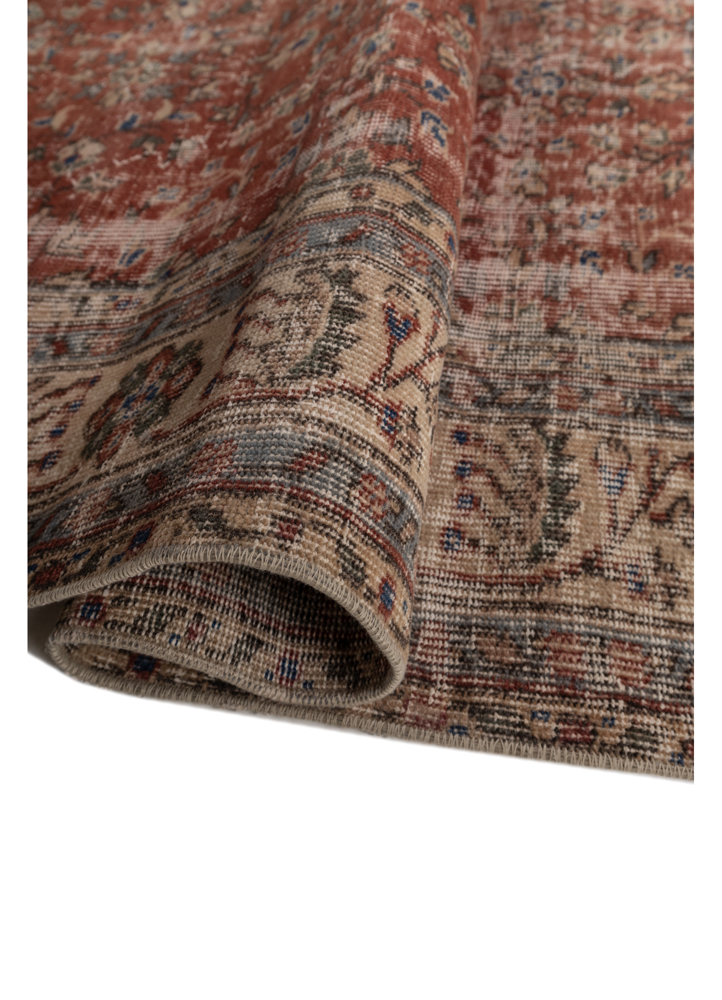 vintage red and orange wool hand knotted Rug - FloorShot