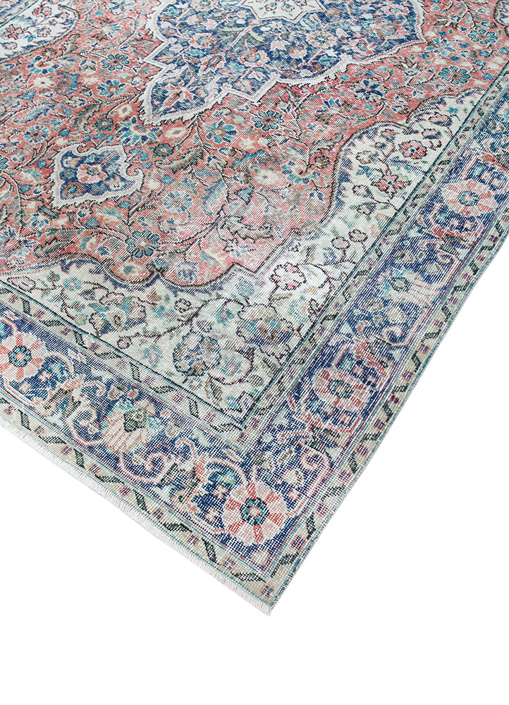 vintage red and orange wool hand knotted Rug - FloorShot