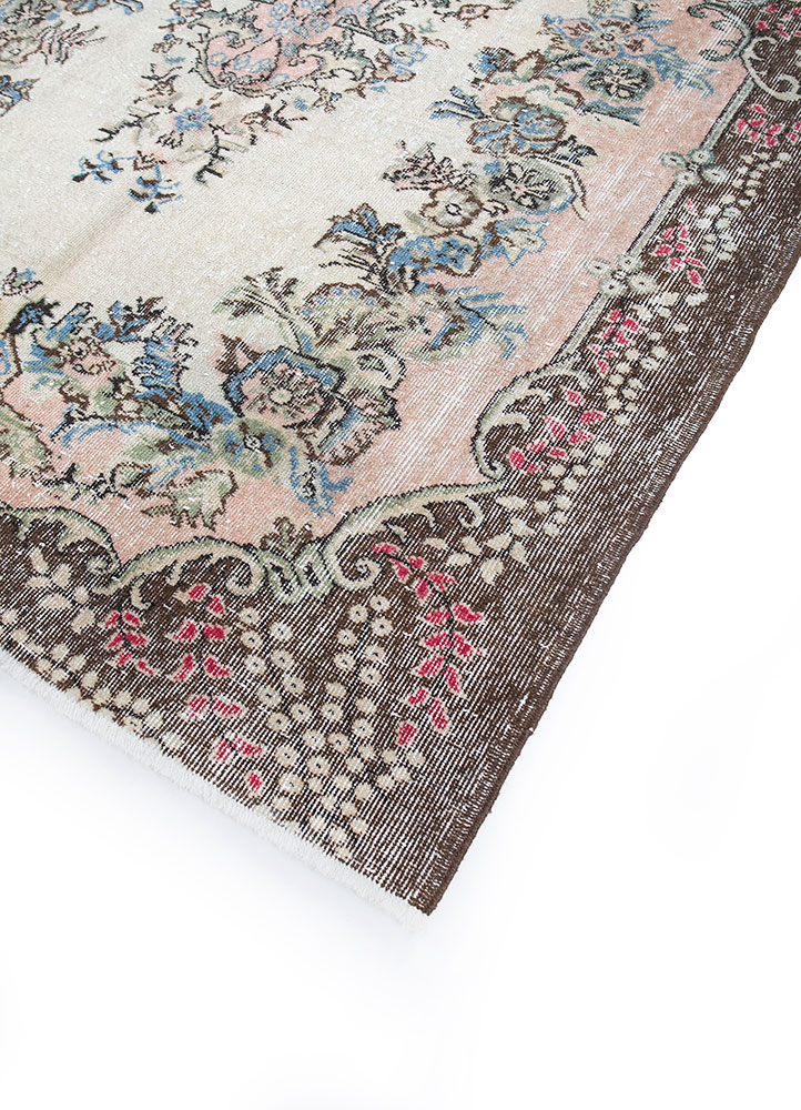 vintage beige and brown wool hand knotted Rug - FloorShot