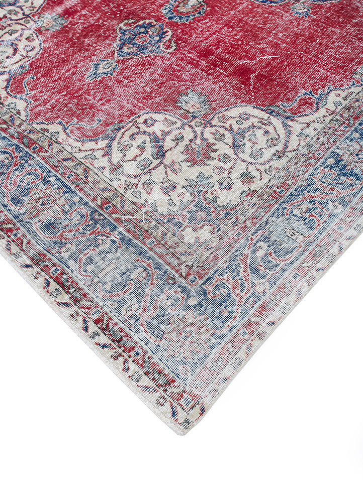 vintage red and orange wool hand knotted Rug - FloorShot
