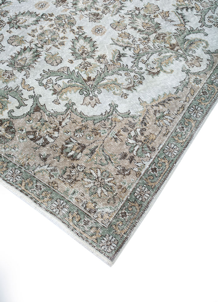 vintage beige and brown wool hand knotted Rug - FloorShot