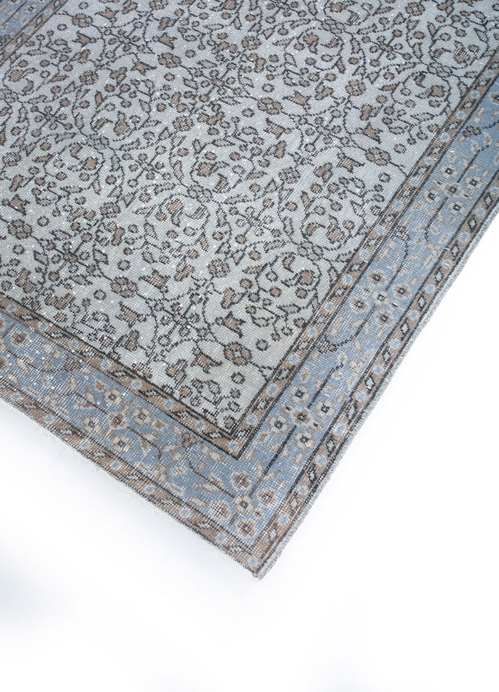 vintage blue wool hand knotted Rug - FloorShot