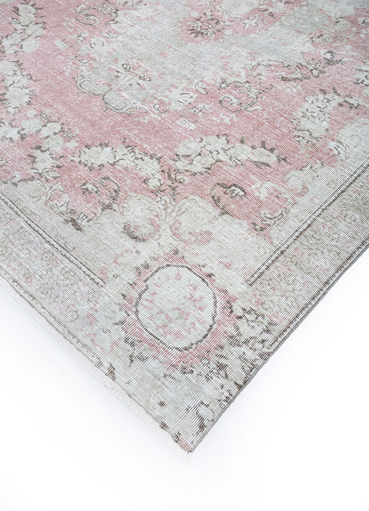 vintage pink and purple wool hand knotted Rug - FloorShot