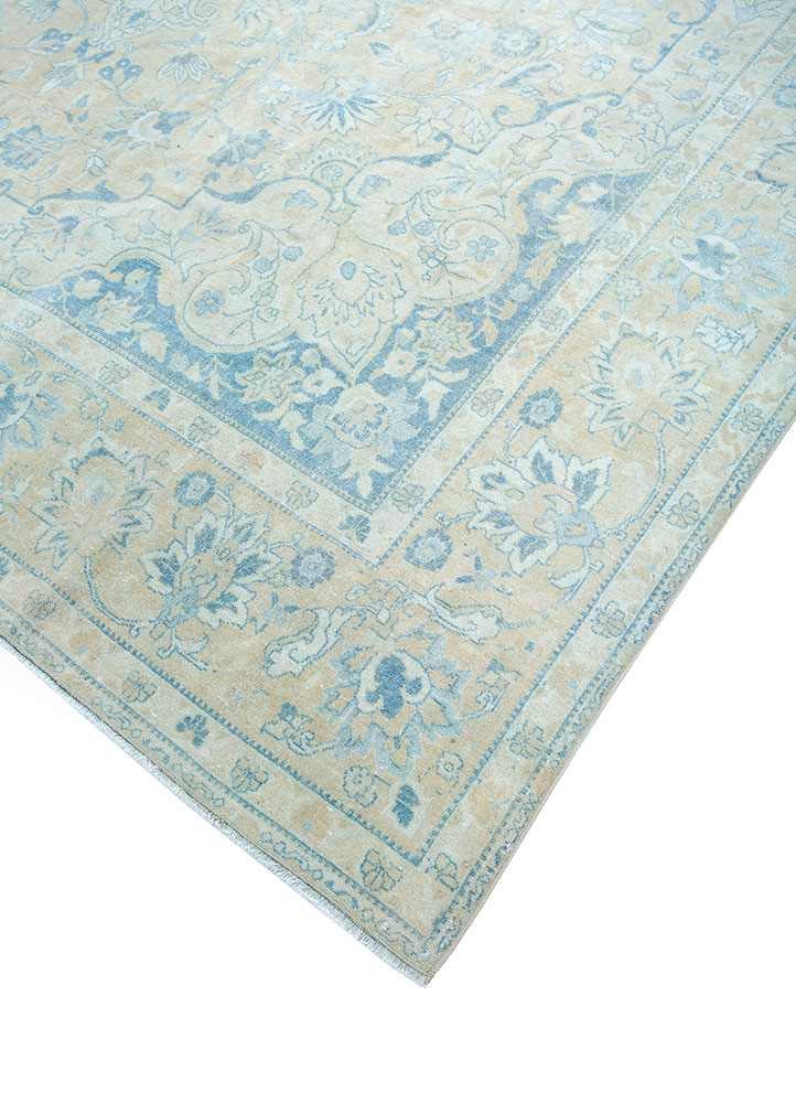 vintage blue wool hand knotted Rug - FloorShot