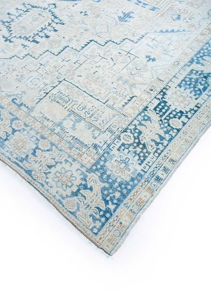 aalam blue wool hand knotted Rug - FloorShot
