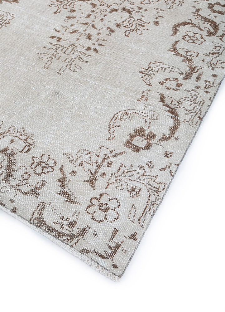 vintage beige and brown wool hand knotted Rug - FloorShot