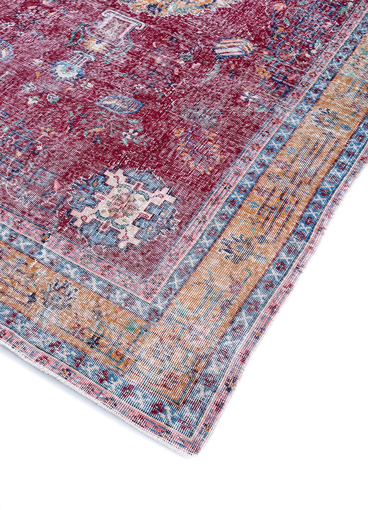 vintage red and orange wool hand knotted Rug - FloorShot