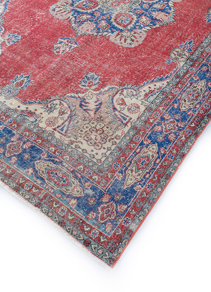 vintage red and orange wool hand knotted Rug - FloorShot
