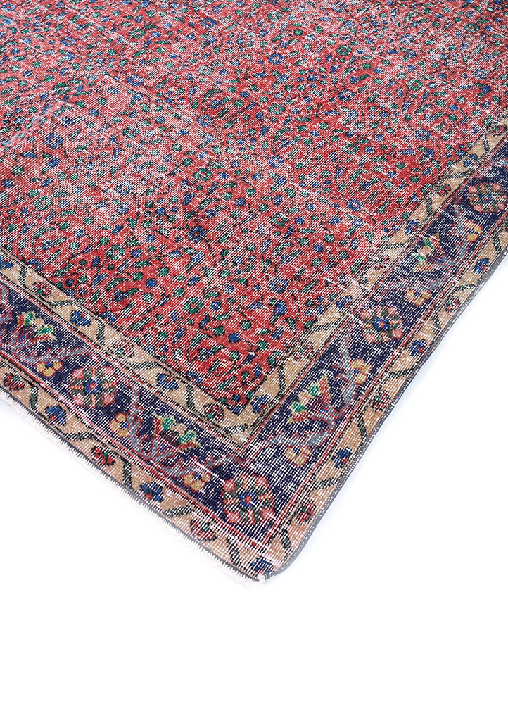 vintage red and orange wool hand knotted Rug - FloorShot