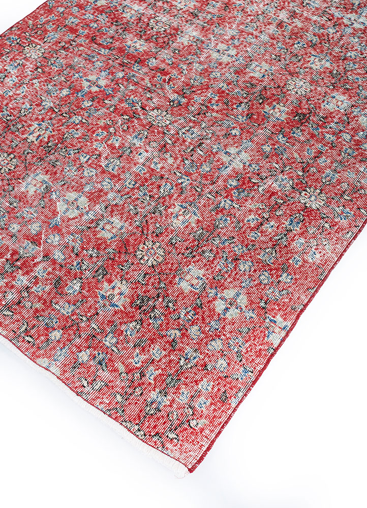 vintage red and orange wool hand knotted Rug - FloorShot