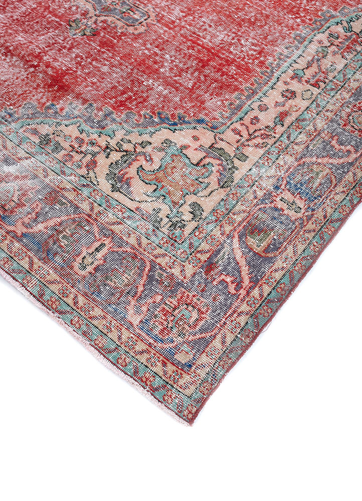 vintage red and orange wool hand knotted Rug - FloorShot