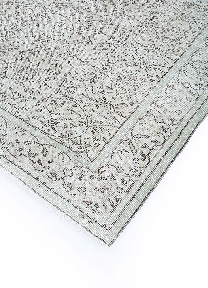 vintage green wool hand knotted Rug - FloorShot