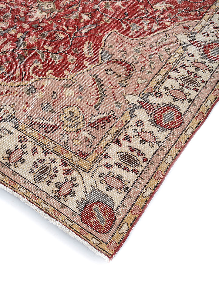 vintage red and orange wool hand knotted Rug - FloorShot