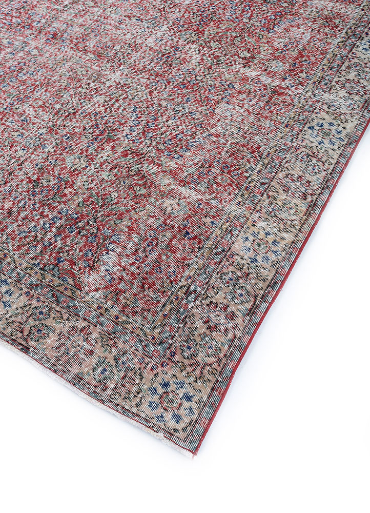 vintage red and orange wool hand knotted Rug - FloorShot