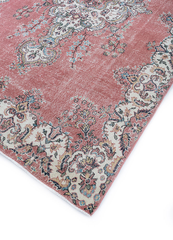 vintage red and orange wool hand knotted Rug - FloorShot