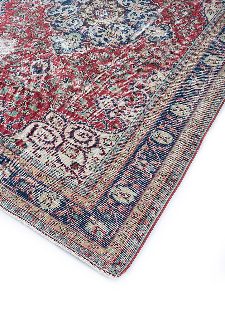 vintage red and orange wool hand knotted Rug - FloorShot