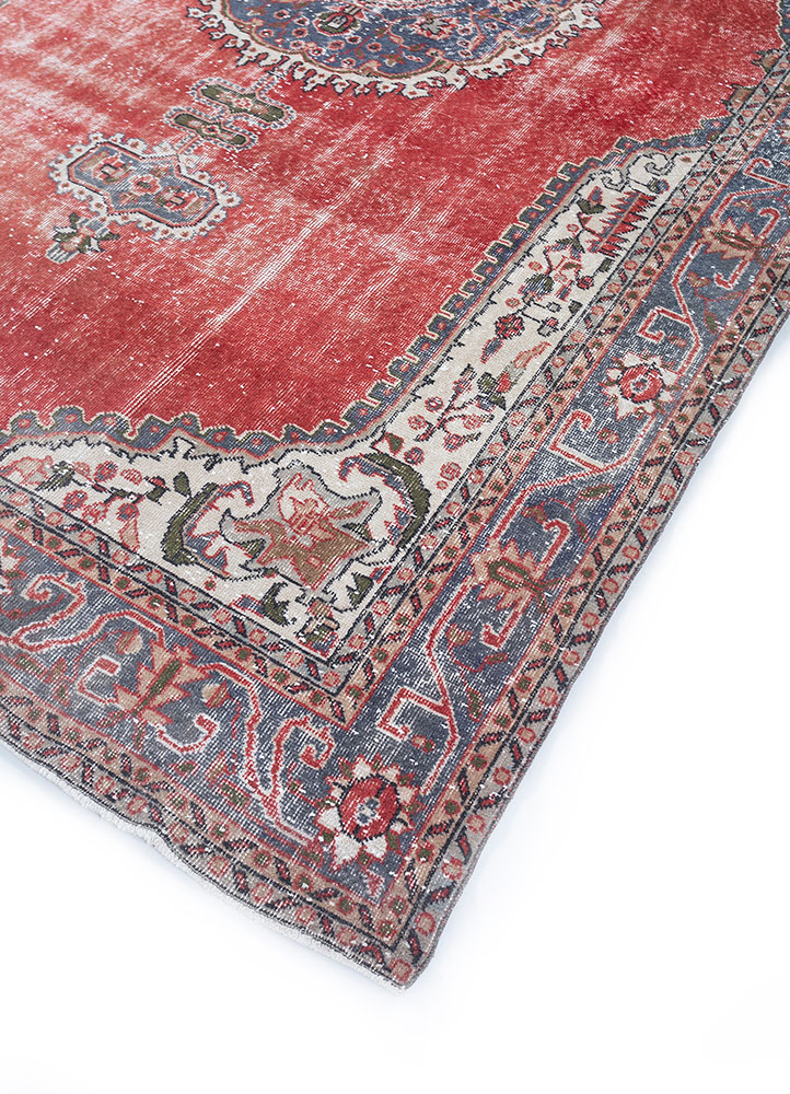 vintage red and orange wool hand knotted Rug - FloorShot