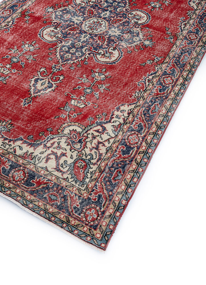 vintage red and orange wool hand knotted Rug - FloorShot