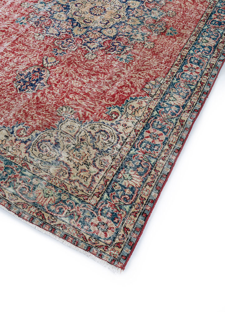 vintage red and orange wool hand knotted Rug - FloorShot