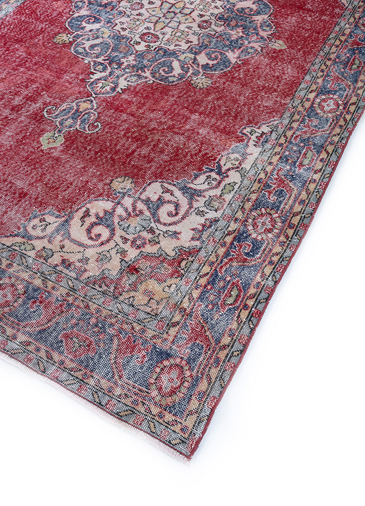 vintage red and orange wool hand knotted Rug - FloorShot