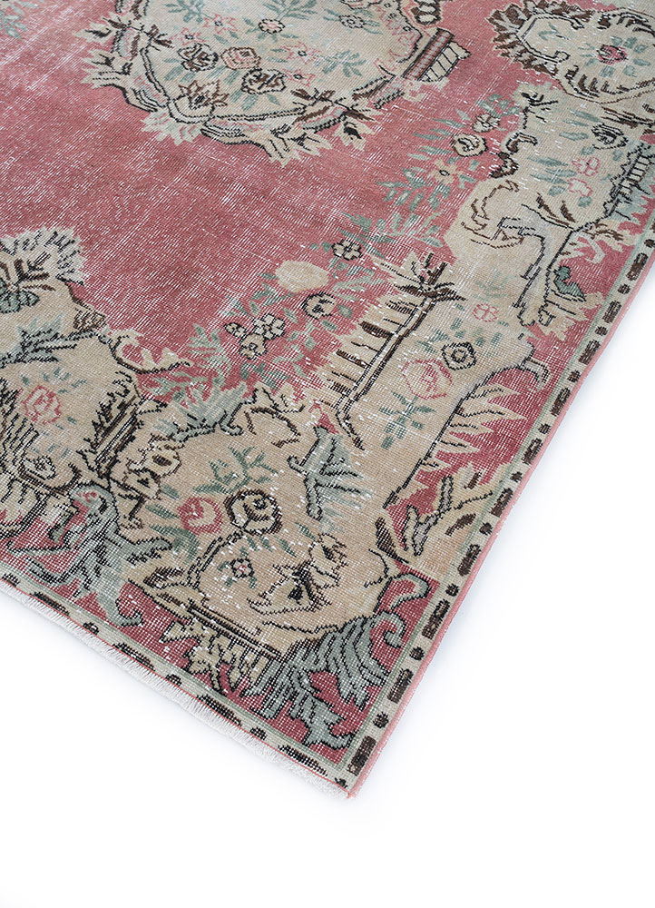 vintage red and orange wool hand knotted Rug - FloorShot