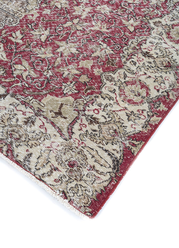 vintage red and orange wool hand knotted Rug - FloorShot