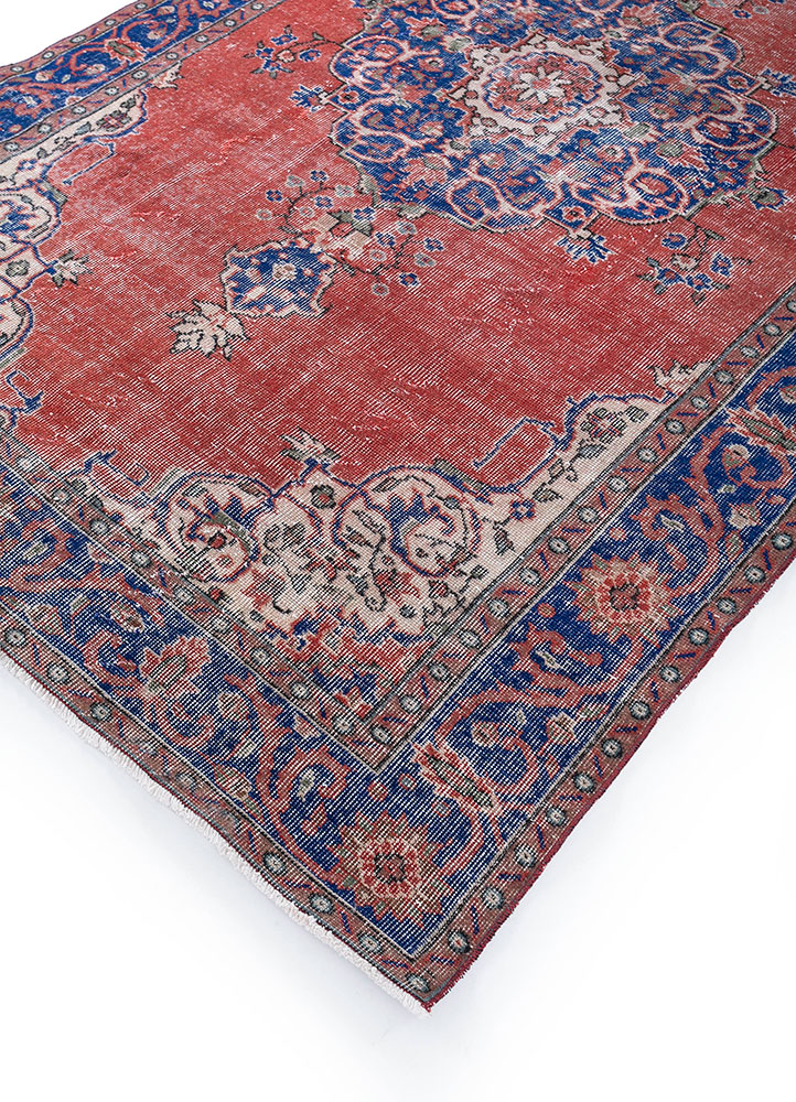 vintage red and orange wool hand knotted Rug - FloorShot