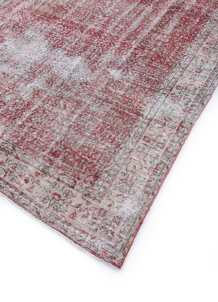 vintage red and orange wool hand knotted Rug - FloorShot