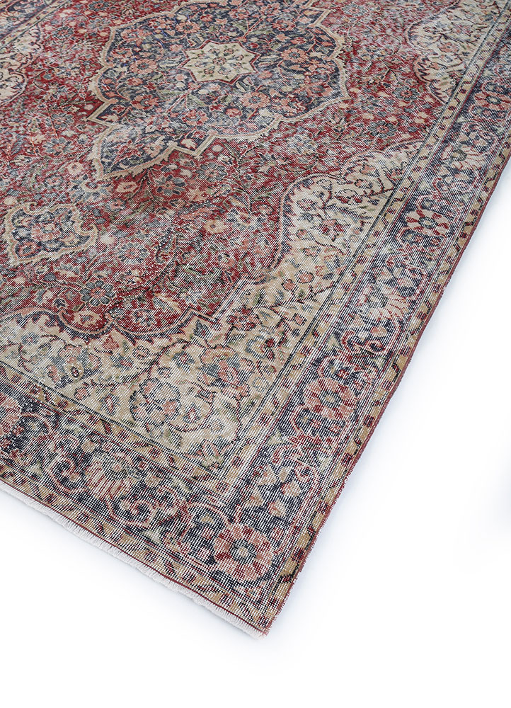 vintage red and orange wool hand knotted Rug - FloorShot
