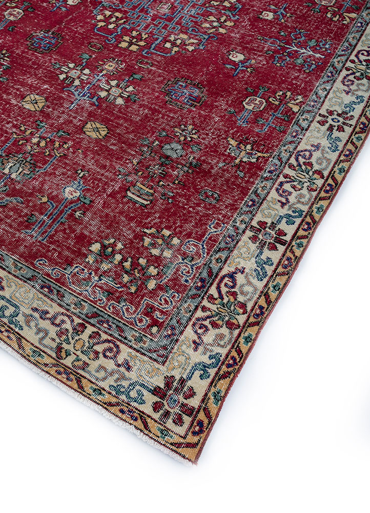 vintage red and orange wool hand knotted Rug - FloorShot