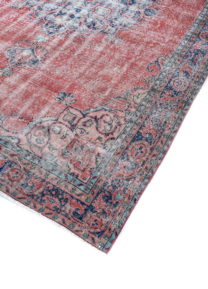 vintage red and orange wool hand knotted Rug - FloorShot