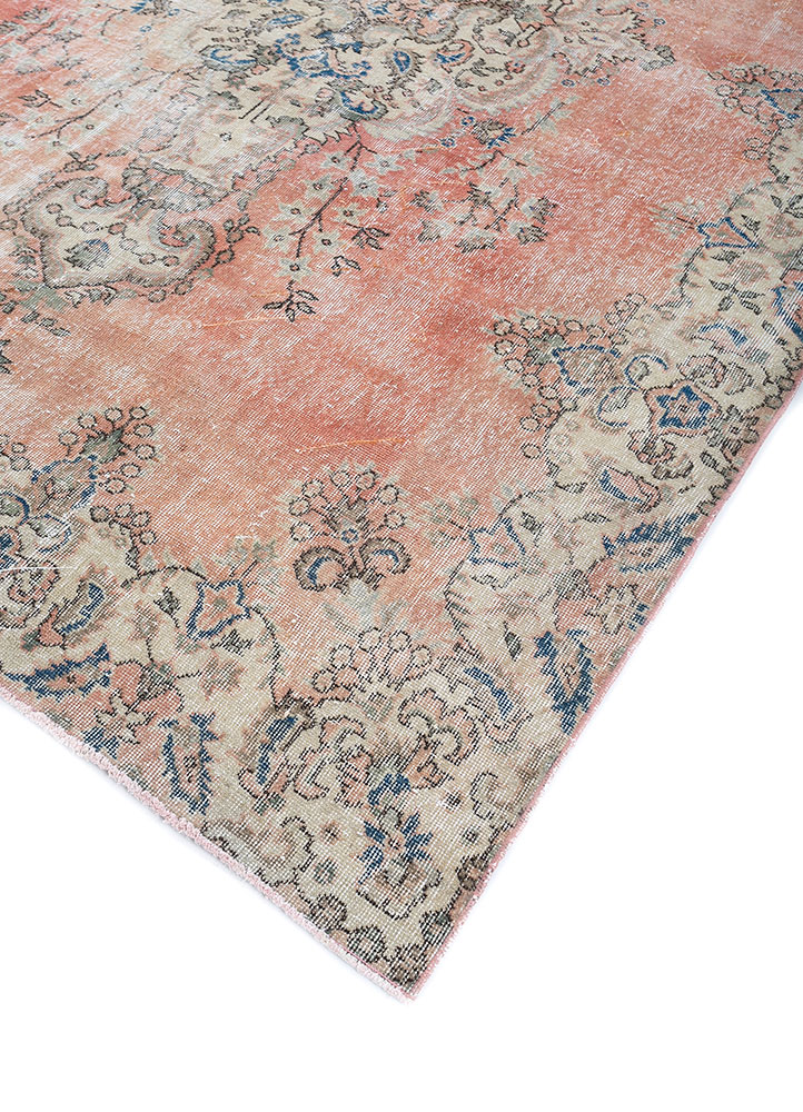 vintage red and orange wool hand knotted Rug - FloorShot