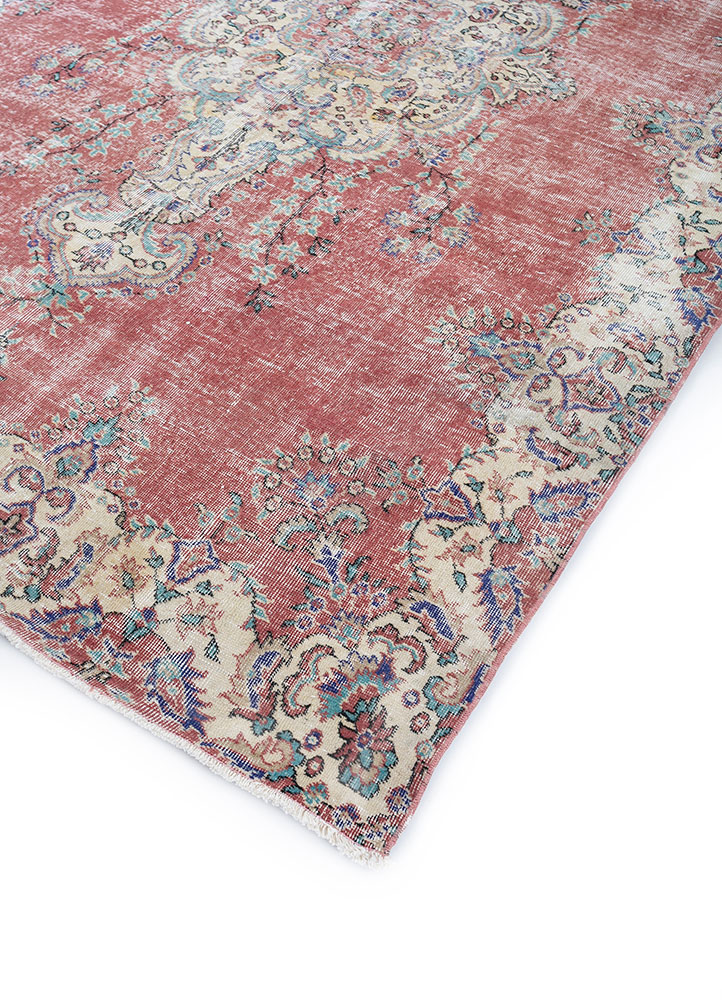 vintage red and orange wool hand knotted Rug - FloorShot