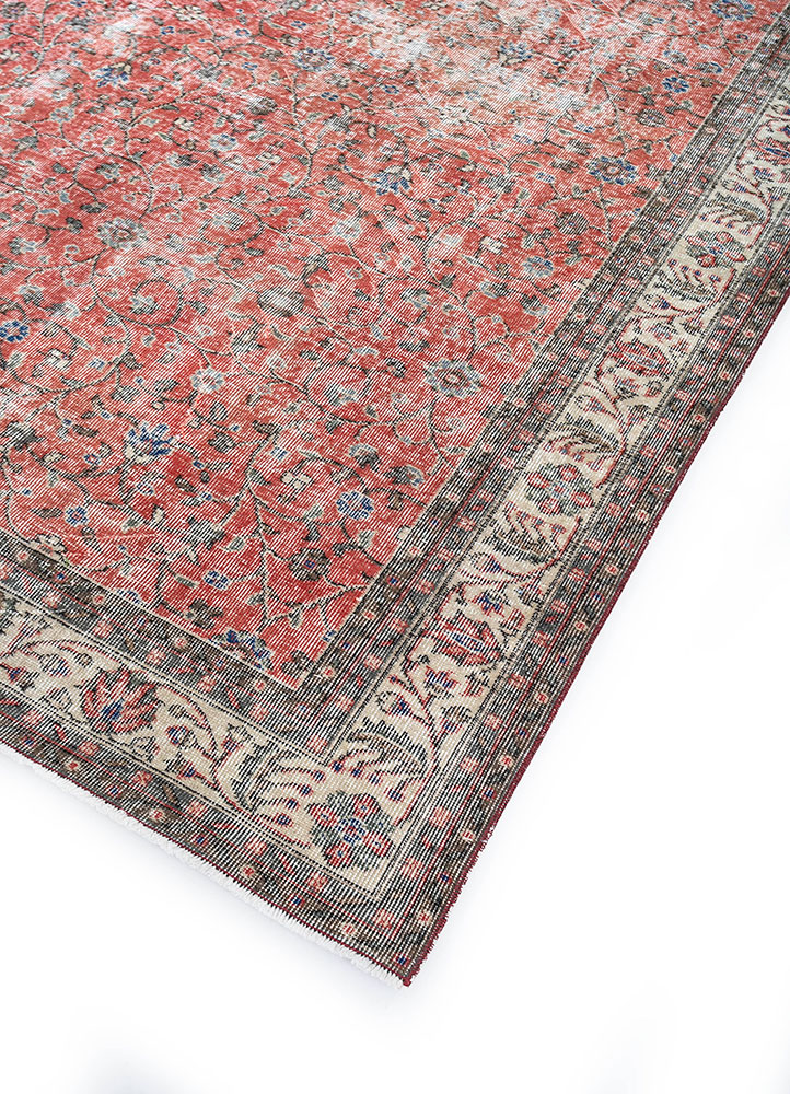 vintage red and orange wool hand knotted Rug - FloorShot