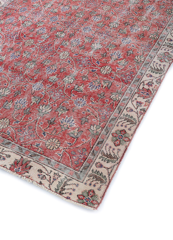 vintage red and orange wool hand knotted Rug - FloorShot