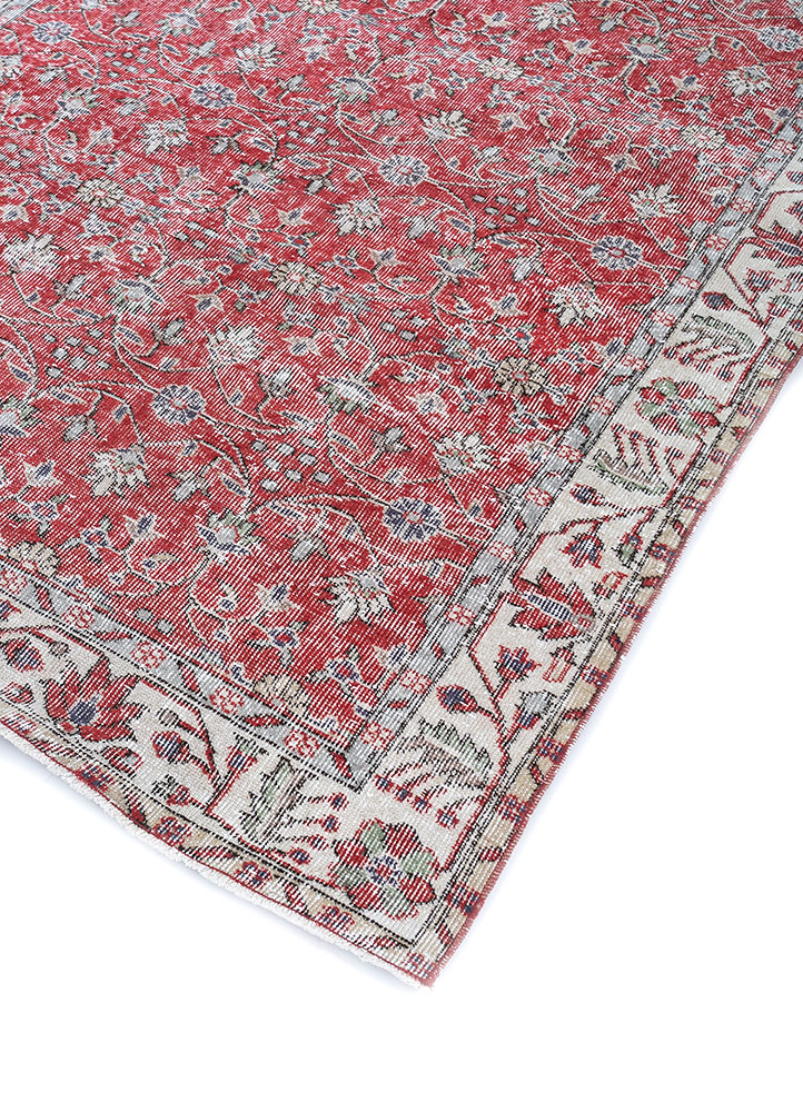 vintage red and orange wool hand knotted Rug - FloorShot