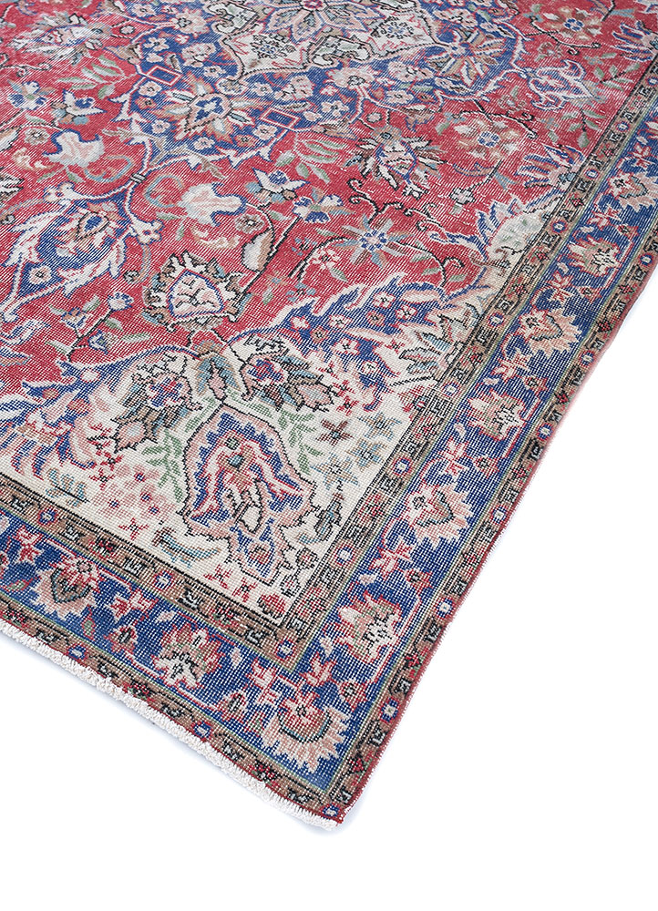 vintage red and orange wool hand knotted Rug - FloorShot