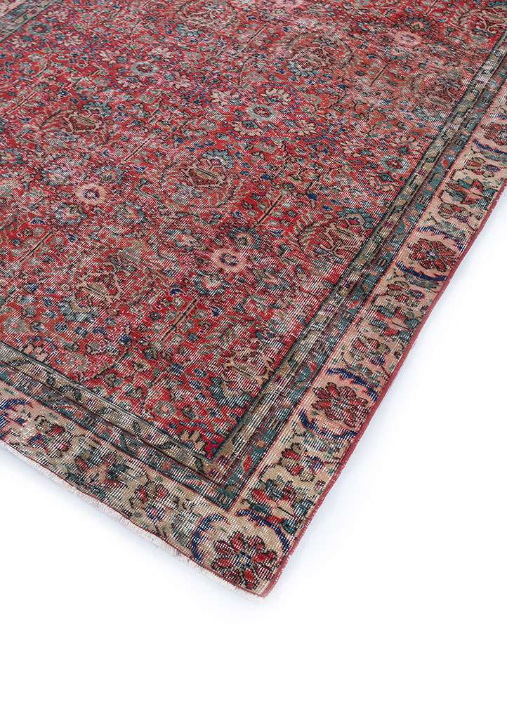 vintage red and orange wool hand knotted Rug - FloorShot