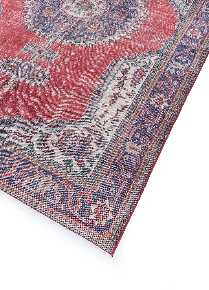 vintage red and orange wool hand knotted Rug - FloorShot