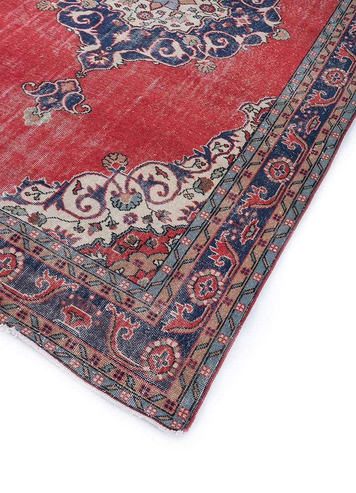 vintage red and orange wool hand knotted Rug - FloorShot