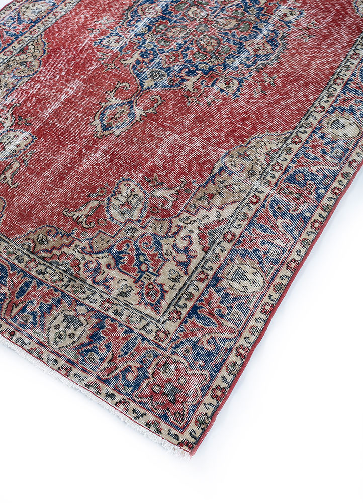vintage red and orange wool hand knotted Rug - FloorShot
