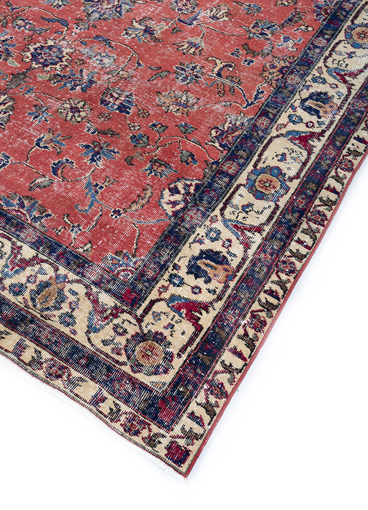 vintage red and orange wool hand knotted Rug - FloorShot