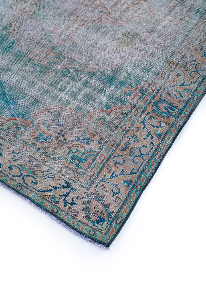 vintage blue wool hand knotted Rug - FloorShot