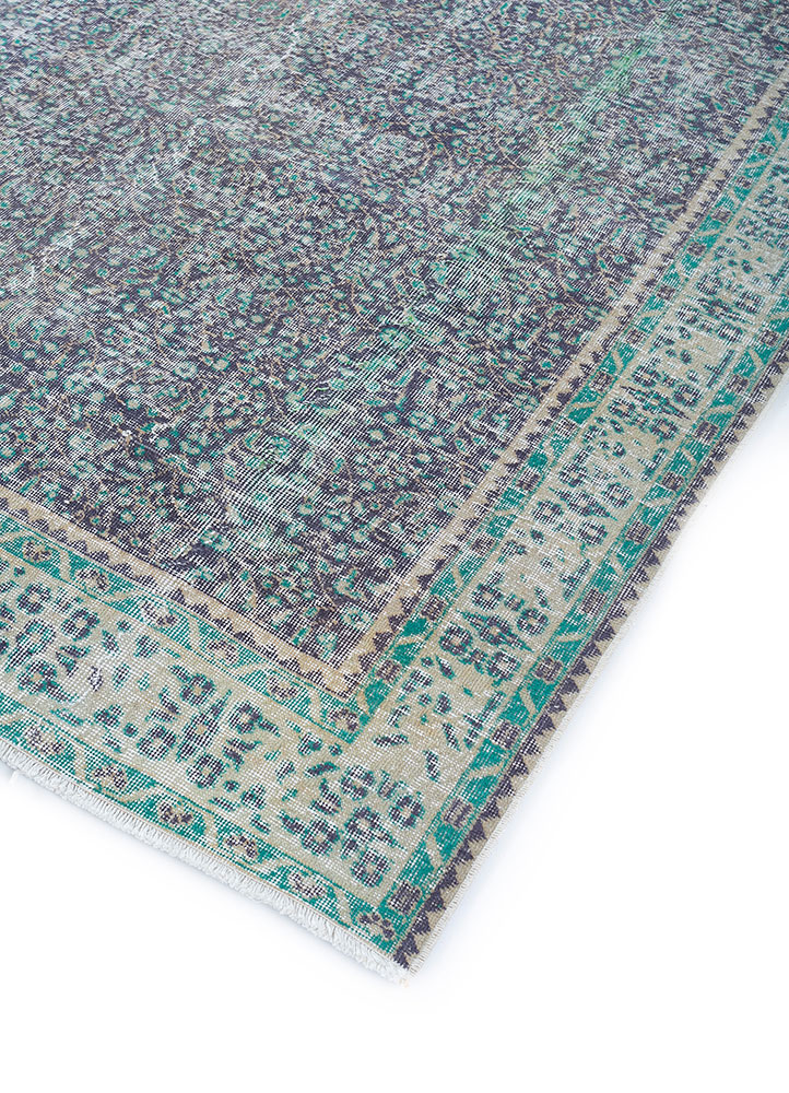 vintage grey and black wool hand knotted Rug - FloorShot