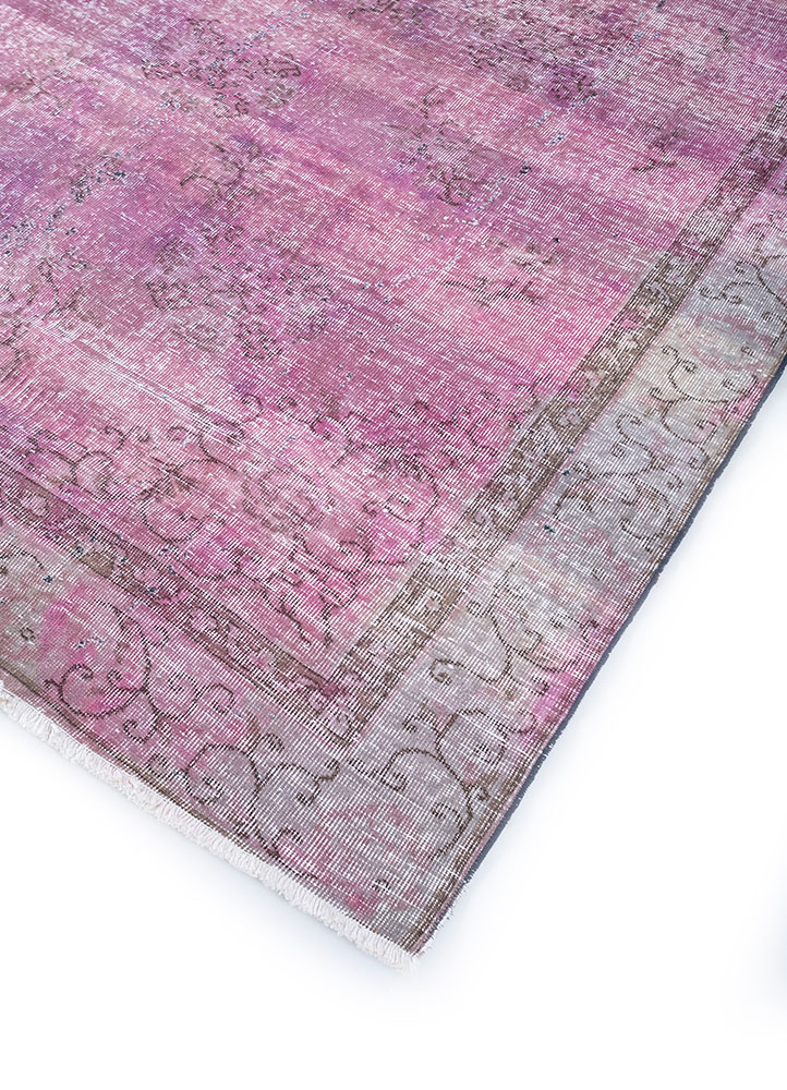 vintage pink and purple wool hand knotted Rug - FloorShot