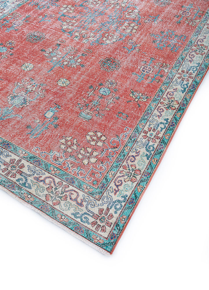 vintage red and orange wool hand knotted Rug - FloorShot
