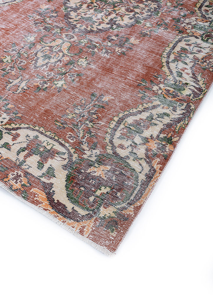 vintage red and orange wool hand knotted Rug - FloorShot