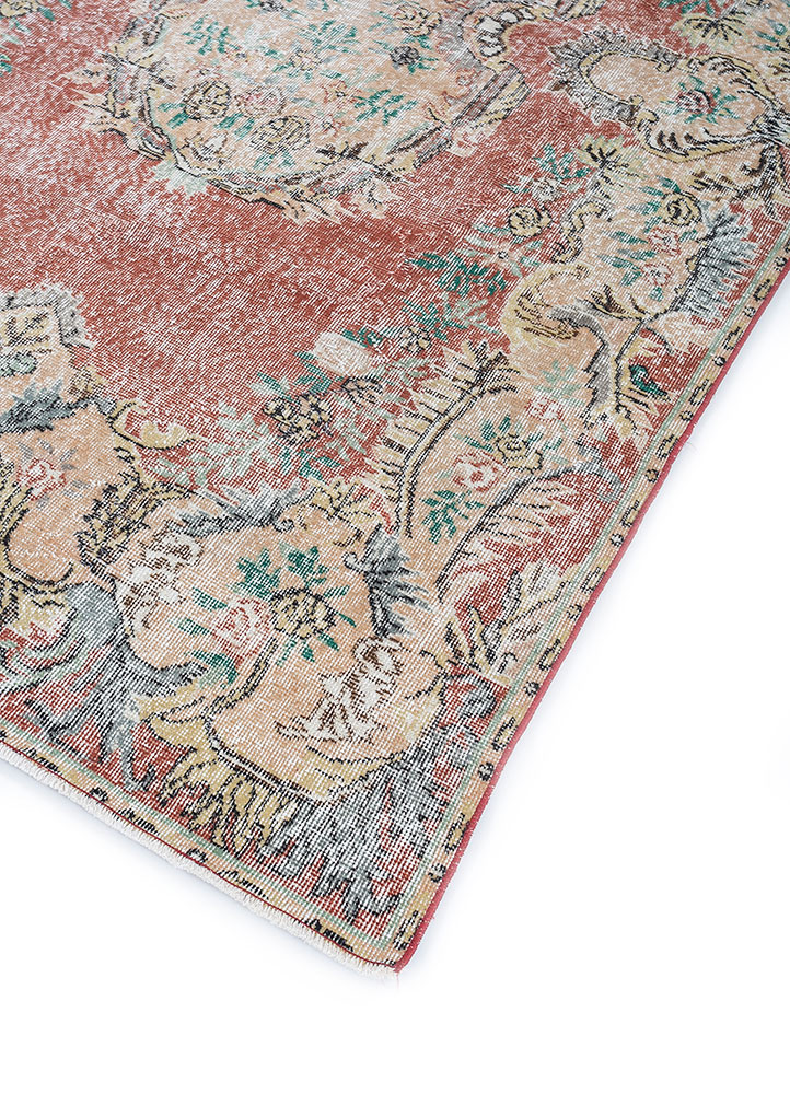 vintage red and orange wool hand knotted Rug - FloorShot